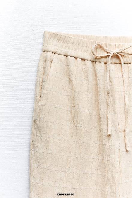 Zara vêtements P66V907 femmes pantalon droit effet froissé écru