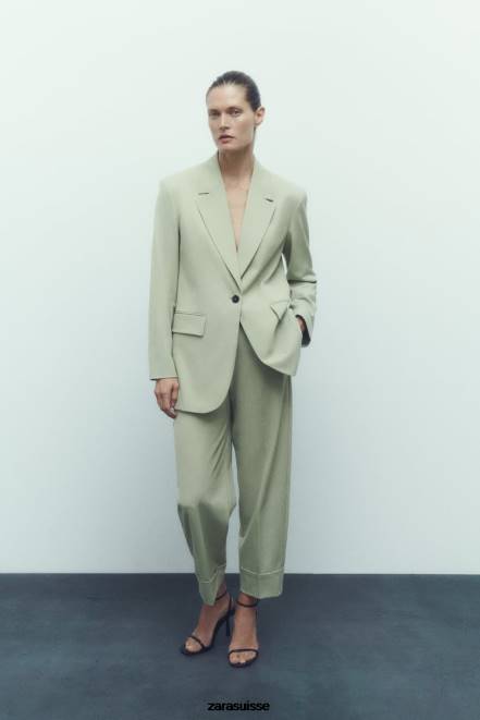 Zara vêtements P66V908 femmes blazer coupe droite vert clair