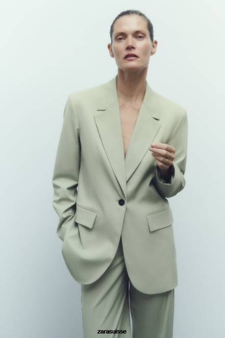 Zara vêtements P66V908 femmes blazer coupe droite vert clair
