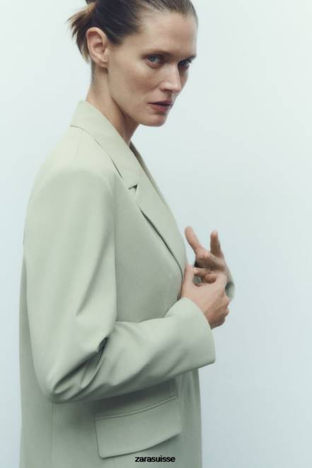 Zara vêtements P66V908 femmes blazer coupe droite vert clair