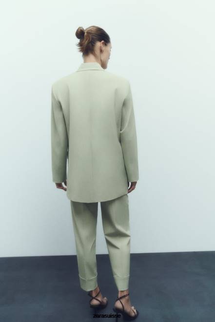 Zara vêtements P66V908 femmes blazer coupe droite vert clair