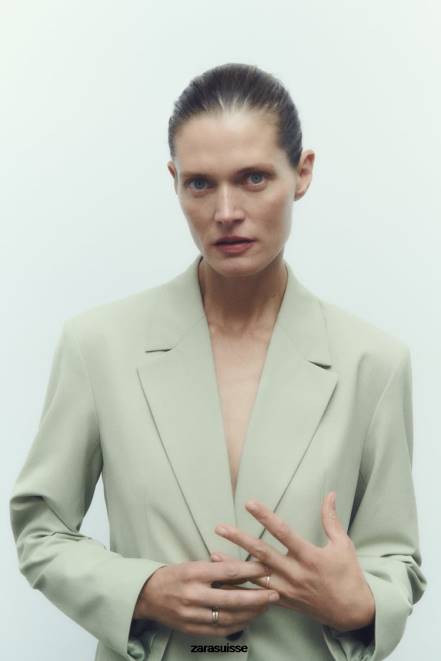 Zara vêtements P66V908 femmes blazer coupe droite vert clair
