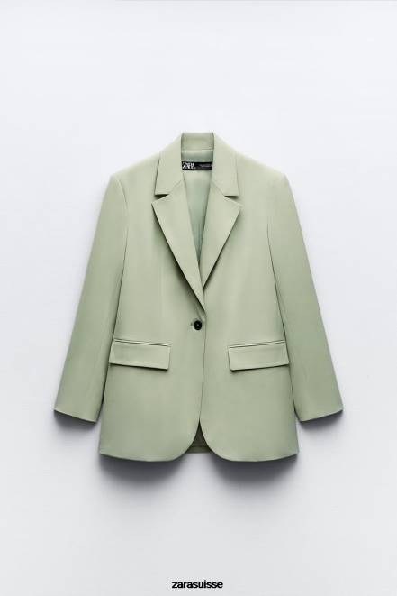 Zara vêtements P66V908 femmes blazer coupe droite vert clair