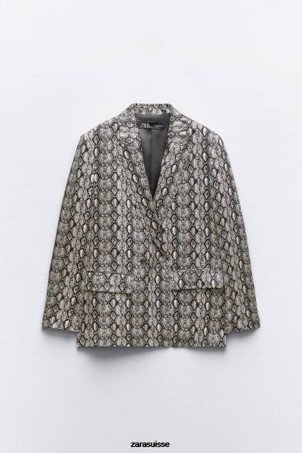 Zara vêtements P66V910 femmes blazer fluide à imprimé animal serpent
