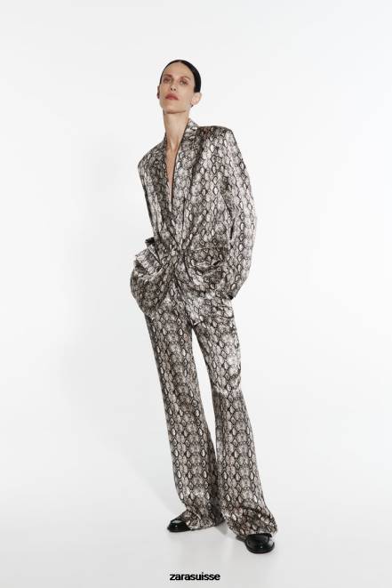 Zara vêtements P66V911 femmes pantalon évasé à imprimé animal serpent