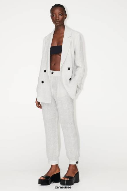 Zara vêtements P66V912 femmes blazer en lin effet froissé marnes grises