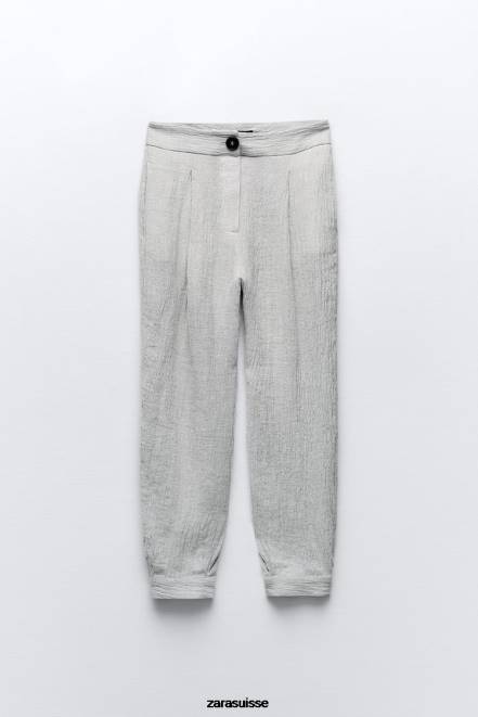 Zara vêtements P66V913 femmes pantalon fuselé en lin effet froissé marnes grises