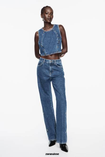 Zara vêtements P66V920 femmes haut en jean à anneau z1975 bleu moyen