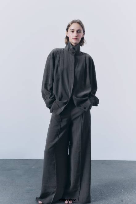 Zara vêtements P66V922 femmes surchemise plissée gris