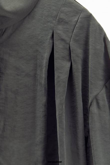 Zara vêtements P66V922 femmes surchemise plissée gris