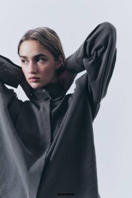 Zara vêtements P66V922 femmes surchemise plissée gris