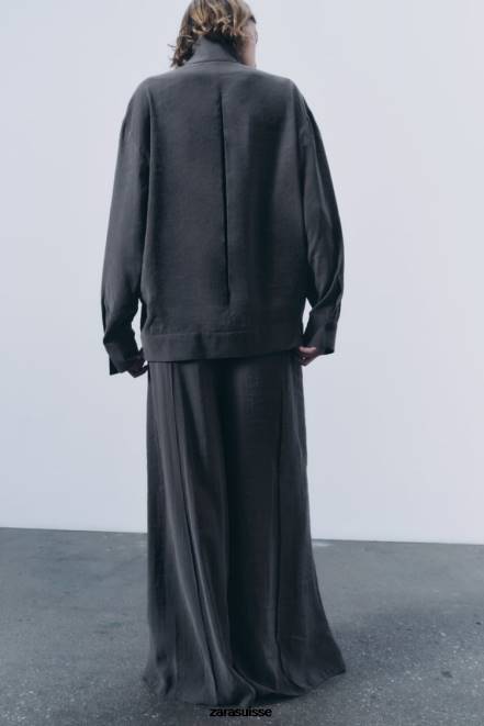 Zara vêtements P66V922 femmes surchemise plissée gris