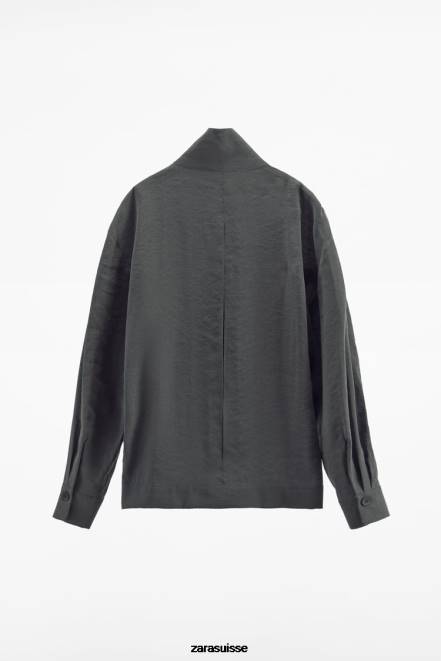 Zara vêtements P66V922 femmes surchemise plissée gris