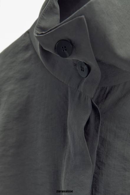 Zara vêtements P66V922 femmes surchemise plissée gris
