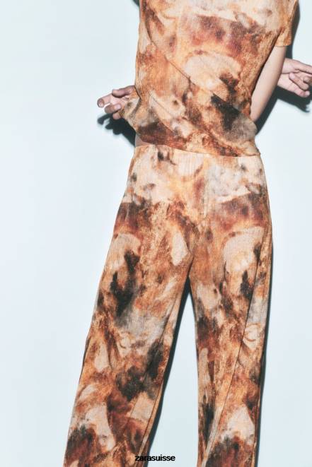 Zara vêtements P66V923 femmes haut plissé imprimé kaki