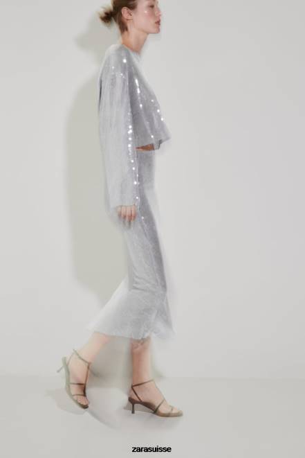 Zara vêtements P66V930 femmes t-shirt à sequins gris