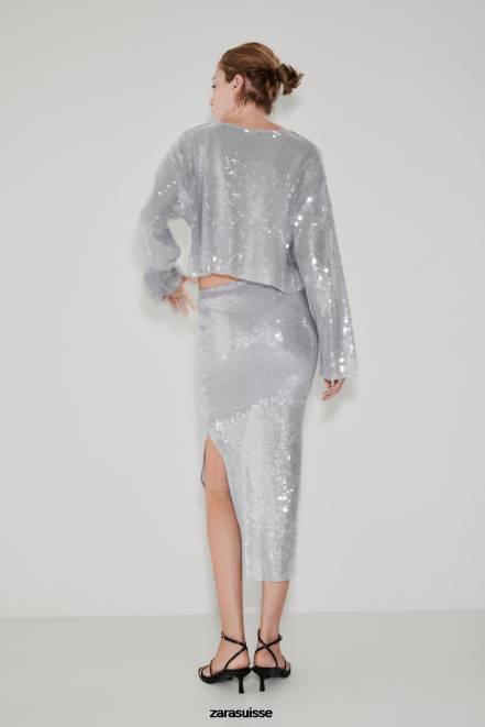 Zara vêtements P66V930 femmes t-shirt à sequins gris