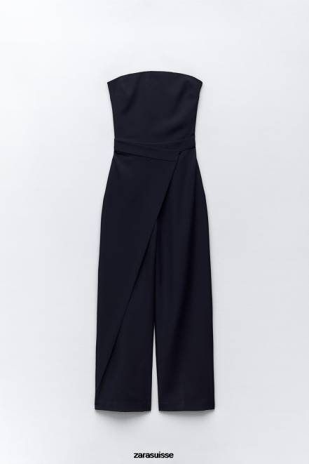 Zara vêtements P66V225 femmes combinaison pantalon longue paréo bleu marine