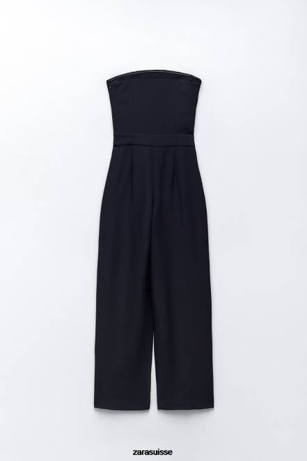 Zara vêtements P66V225 femmes combinaison pantalon longue paréo bleu marine