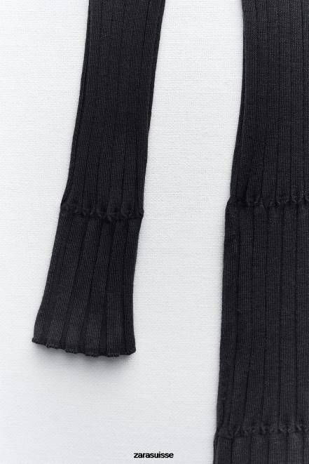 Zara vêtements P66V227 femmes robe en maille côtelée à col montant gris anthracite