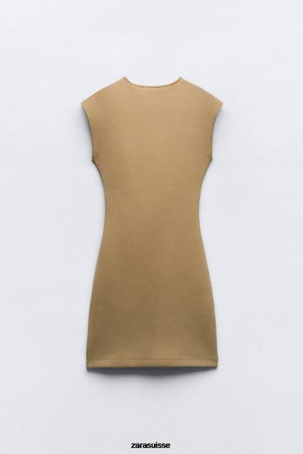 Zara vêtements P66V235 femmes robe ajustée froncée kaki