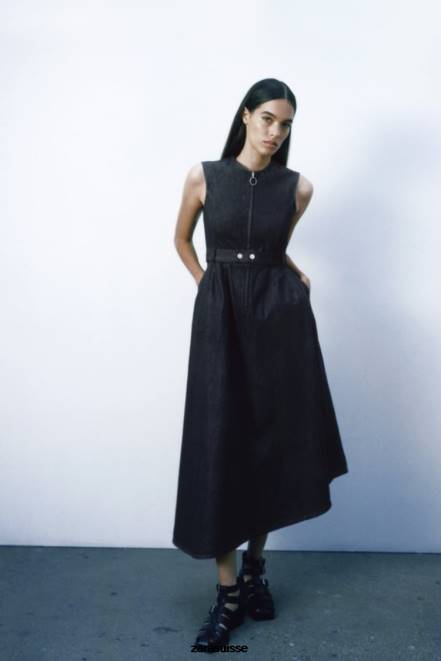 Zara vêtements P66V239 femmes robe asymétrique en jean collection zw bleu