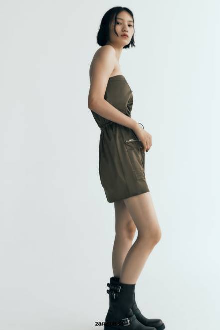 Zara vêtements P66V240 femmes robe bustier kaki foncé