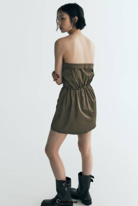 Zara vêtements P66V240 femmes robe bustier kaki foncé