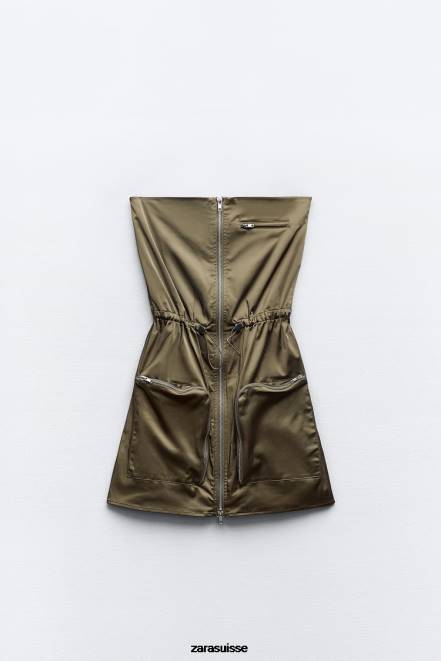 Zara vêtements P66V240 femmes robe bustier kaki foncé