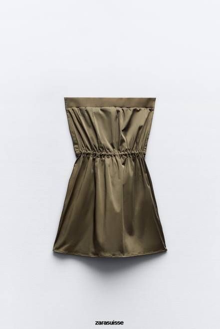 Zara vêtements P66V240 femmes robe bustier kaki foncé
