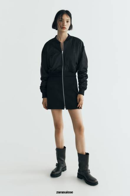 Zara vêtements P66V241 femmes robe courte bomber noir