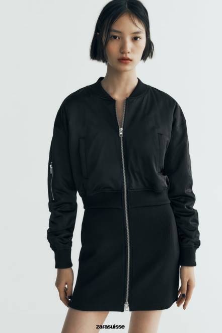 Zara vêtements P66V241 femmes robe courte bomber noir