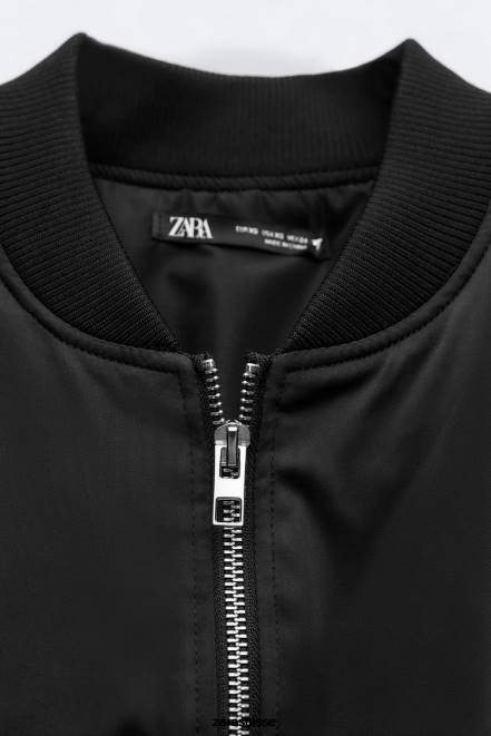 Zara vêtements P66V241 femmes robe courte bomber noir