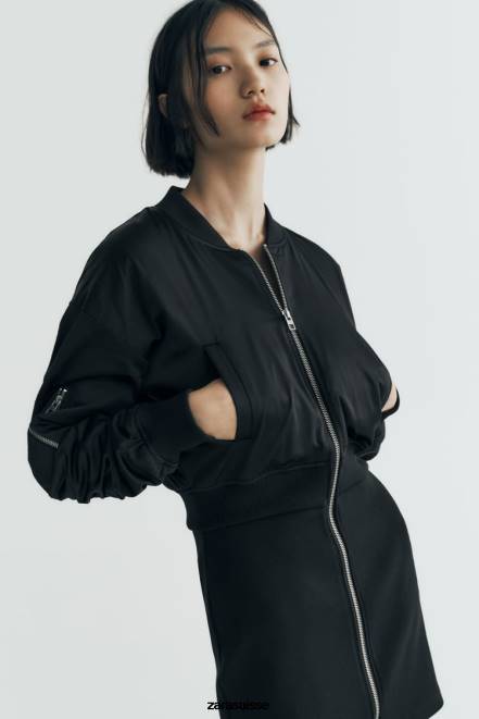 Zara vêtements P66V241 femmes robe courte bomber noir