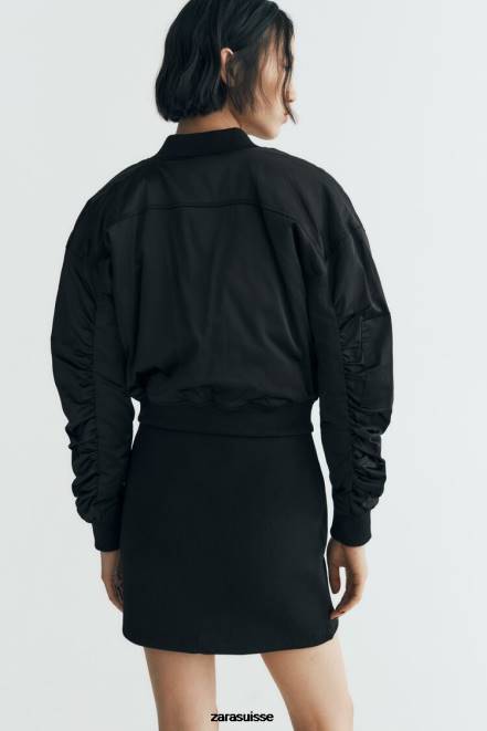 Zara vêtements P66V241 femmes robe courte bomber noir