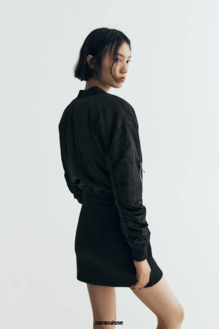 Zara vêtements P66V241 femmes robe courte bomber noir