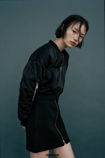 Zara vêtements P66V241 femmes robe courte bomber noir