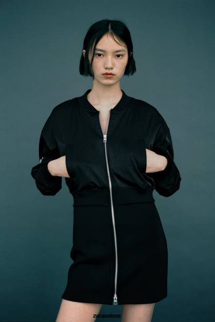 Zara vêtements P66V241 femmes robe courte bomber noir