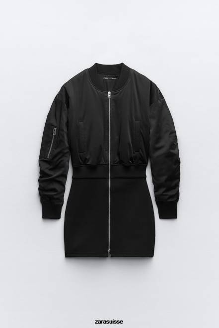 Zara vêtements P66V241 femmes robe courte bomber noir