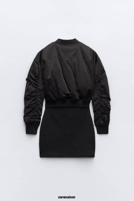 Zara vêtements P66V241 femmes robe courte bomber noir