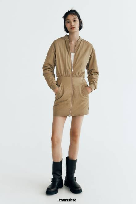 Zara vêtements P66V242 femmes robe courte bomber olive verte