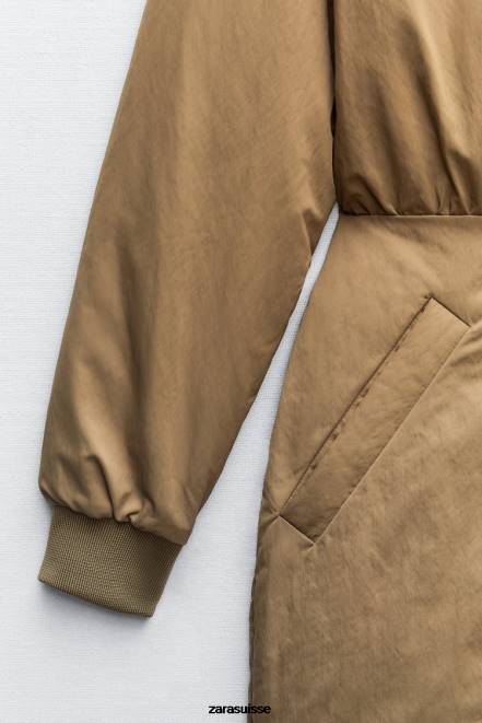 Zara vêtements P66V242 femmes robe courte bomber olive verte