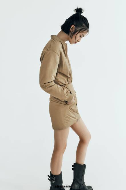Zara vêtements P66V242 femmes robe courte bomber olive verte
