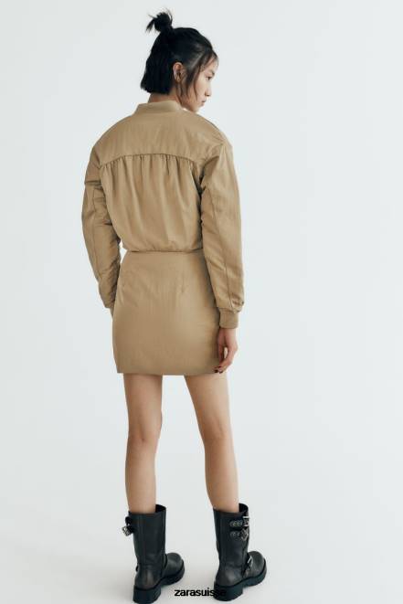 Zara vêtements P66V242 femmes robe courte bomber olive verte