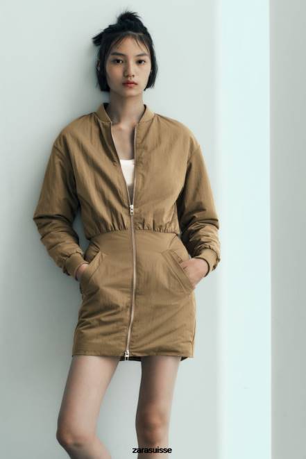 Zara vêtements P66V242 femmes robe courte bomber olive verte