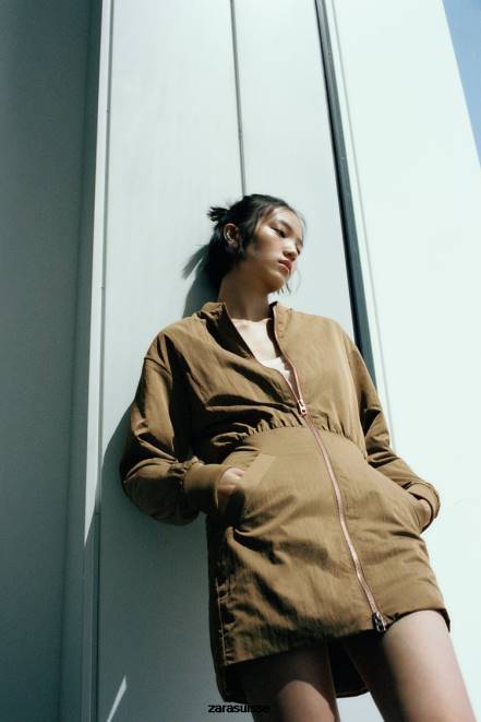 Zara vêtements P66V242 femmes robe courte bomber olive verte