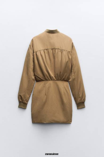 Zara vêtements P66V242 femmes robe courte bomber olive verte