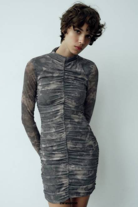 Zara vêtements P66V245 femmes robe en tulle imprimée légumes verts