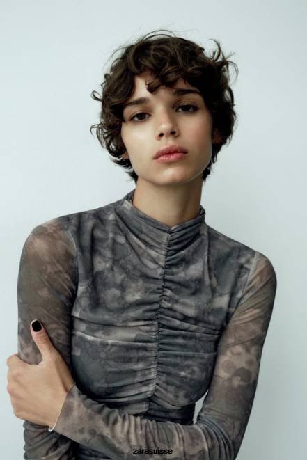 Zara vêtements P66V245 femmes robe en tulle imprimée légumes verts