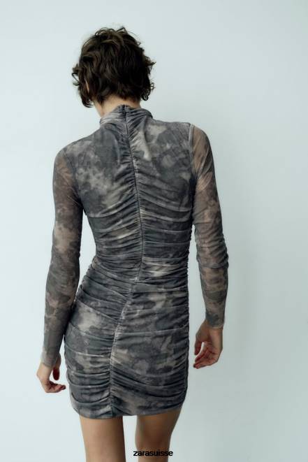 Zara vêtements P66V245 femmes robe en tulle imprimée légumes verts